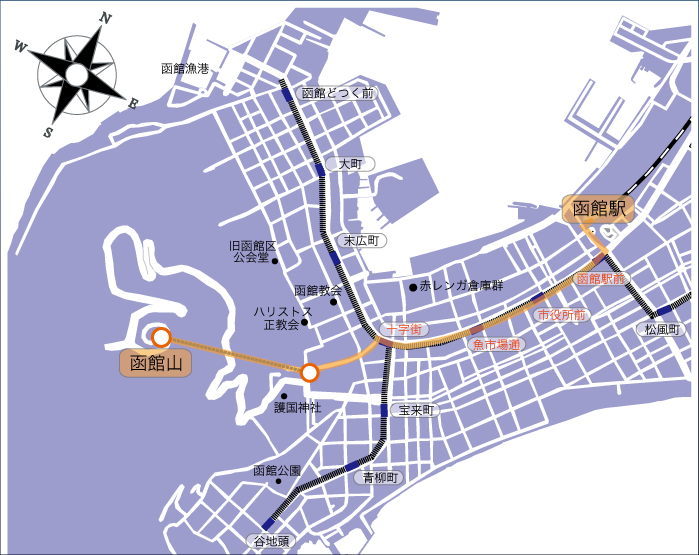 函館駅からのアクセスマップ